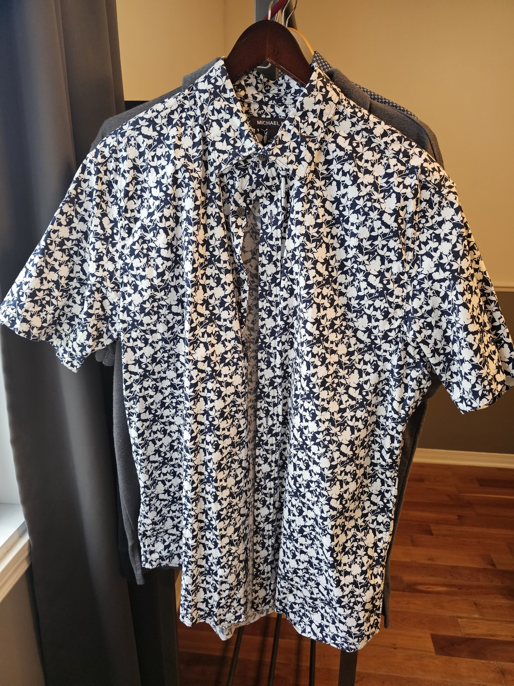 Michael Kors Blue and White Floral Dress Shirt